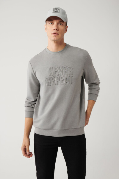 Erkek Gri Bisiklet Yaka Sweatshirt - 1