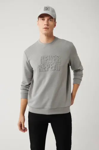 Erkek Gri Bisiklet Yaka Soft Touch Gofreli Regular Fit Sweatshirt A41Y1235 - Gri 