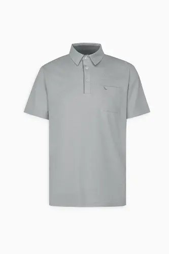 Erkek Gri Comfort Fit Rahat Kesim Polo Yaka Pamuklu Kısa Kollu Tişört-Gri - 6