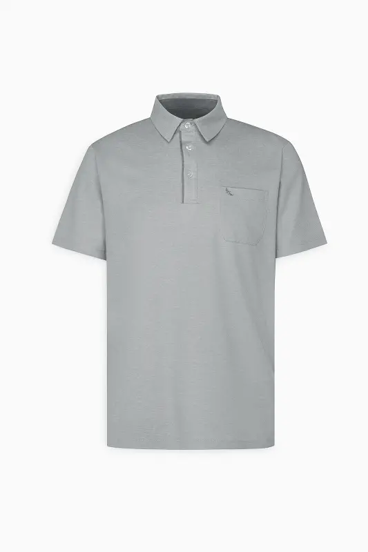 Erkek Gri Comfort Fit Rahat Kesim Polo Yaka Pamuklu Kısa Kollu Tişört-Gri - 6
