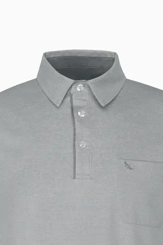 Erkek Gri Comfort Fit Rahat Kesim Polo Yaka Pamuklu Kısa Kollu Tişört-Gri - 7