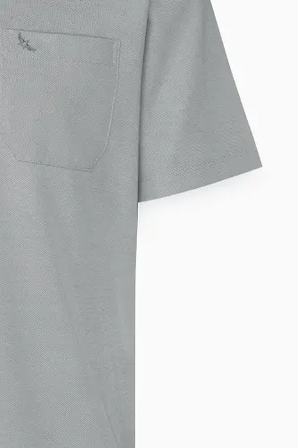 Erkek Gri Comfort Fit Rahat Kesim Polo Yaka Pamuklu Kısa Kollu Tişört-Gri - 8