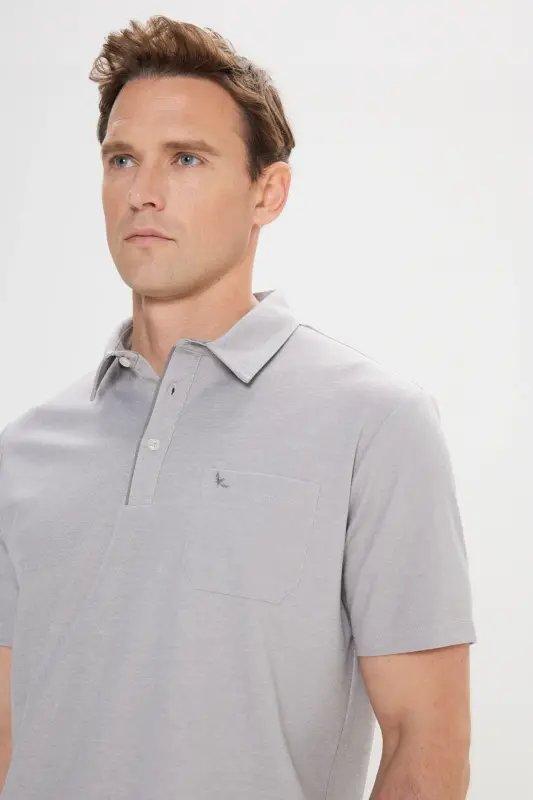 Erkek Gri Comfort Fit Rahat Kesim Polo Yaka Pamuklu Kısa Kollu Tişört-Gri - 4