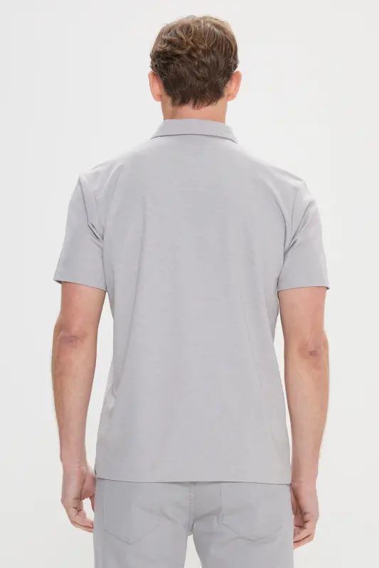 Erkek Gri Comfort Fit Rahat Kesim Polo Yaka Pamuklu Kısa Kollu Tişört-Gri - 5