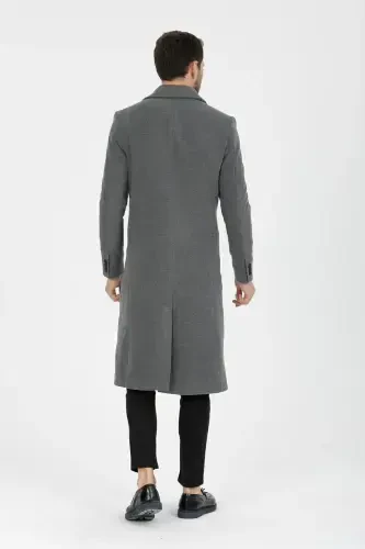 Erkek Gri Dar Kesim Uzun Yün Karışımlı Kaşe Gömlek Yaka Palto&kaban-GRİ - 7