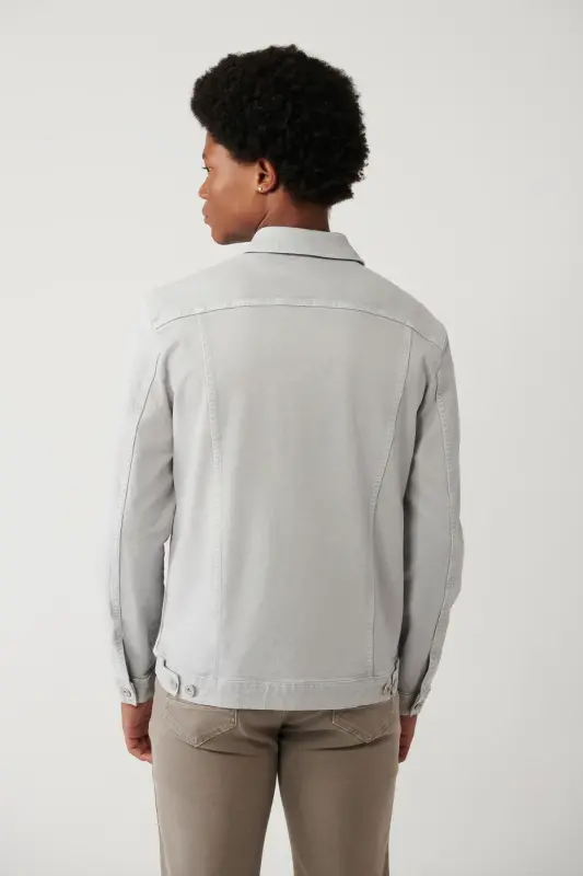 Erkek Gri Klasik Yaka Garment Dyed Cepli Comfort Fit Denim Ceket A41Y6020 - Gri - 4