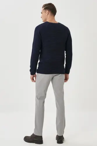 Erkek Gri Diz İzi Yapmayan Slim Fit Dar Kesim Yan Cep Pamuklu Esnek Chino Pantolon - Gri2 - 5