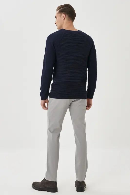 Erkek Gri Diz İzi Yapmayan Slim Fit Dar Kesim Yan Cep Pamuklu Esnek Chino Pantolon - Gri2 - 5