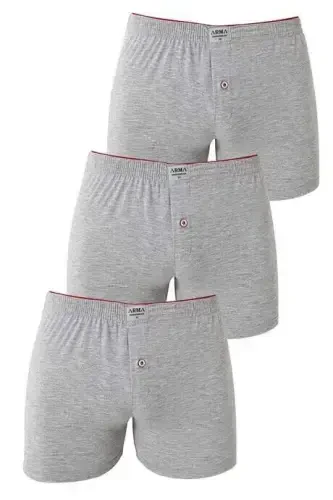 Erkek Gri Düğmeli Boxer 3'lü Paket %100 Pamuklu Penye - 6