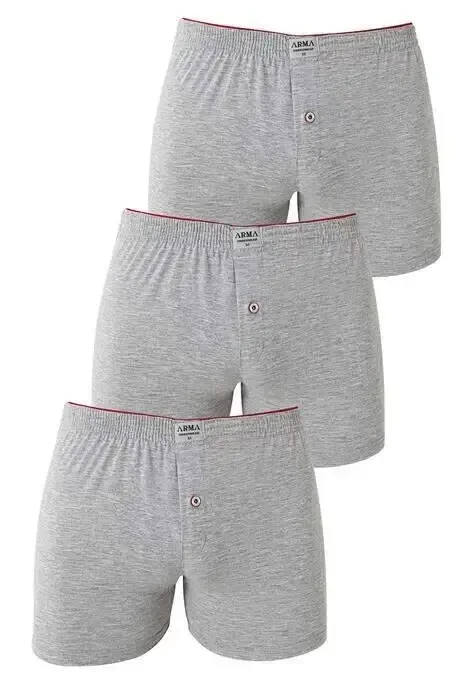 Erkek Gri Düğmeli Boxer 3'lü Paket %100 Pamuklu Penye - 6