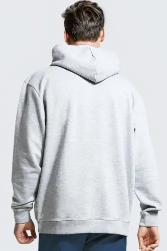 Erkek Gri Düz Kapüşonlu Oversize 3 iplik Şardonlu Salaş Bol Kesim Hoodie Sweatshirt-Gri - MILLIONAIRE (1)