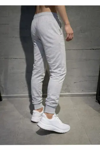 Erkek Gri Eşofman Altı Jogger Dar Paça Pamuklu Slim Fit-Siyah 
