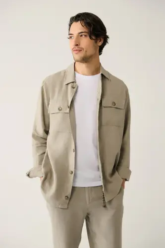 Erkek Gri Klasik Yaka %100 Keten Comfort Fit Gömlek A41Y2087 - Gri - 6