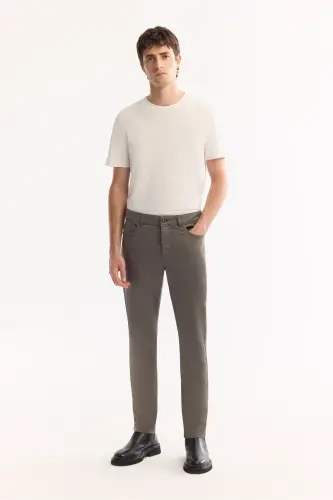 Erkek Gri Haki Klasik Bel Soft Touch Pamuklu Slim Fit Pantolon B003038 - Gri Haki - 1