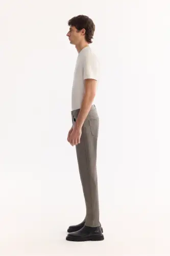 Erkek Gri Haki Klasik Bel Soft Touch Pamuklu Slim Fit Pantolon B003038-Gri Haki - 3