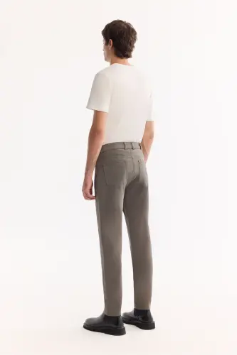 Erkek Gri Haki Klasik Bel Soft Touch Pamuklu Slim Fit Pantolon B003038-Gri Haki - 4