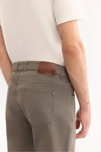 Erkek Gri Haki Klasik Bel Soft Touch Pamuklu Slim Fit Pantolon B003038-Gri Haki - 5