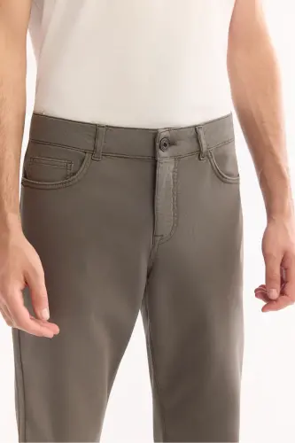 Erkek Gri Haki Klasik Bel Soft Touch Pamuklu Slim Fit Pantolon B003038-Gri Haki - 6