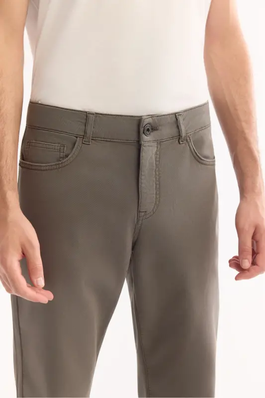 Erkek Gri Haki Klasik Bel Soft Touch Pamuklu Slim Fit Pantolon B003038-Gri Haki - 6