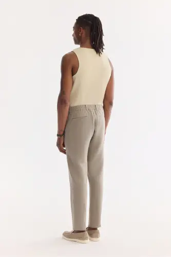 Erkek Gri Beli Lastikli %100 Keten Relaxed Fit Pantolon B003032 - Gri - 4