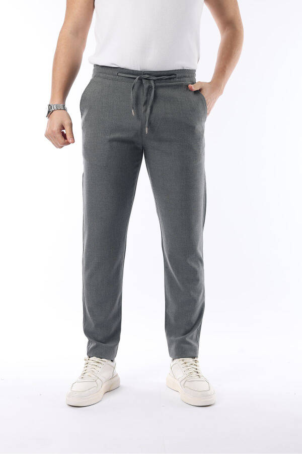 Erkek Gri Jogger Kesim Bel Lastikli Esnek Likralı Silimfit Kumaş Pantolon-GRİ - 1