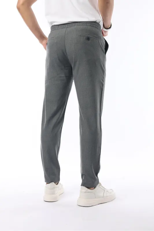 Erkek Kumaş Pantolon Jogger Kesim Slim Fit Likralı Gri - Beli Lastikli & Rahat Kesim - GRİ - 6