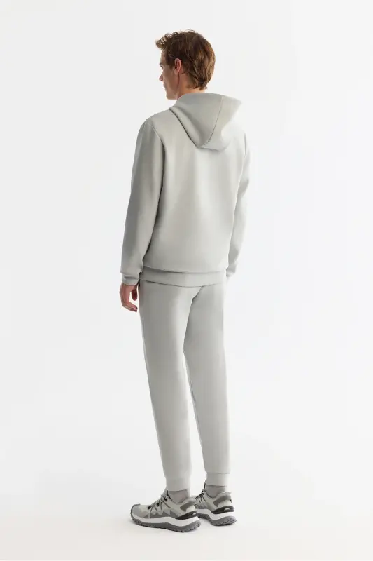 Erkek Gri Kapüşonlu İnterlok Kumaş Fermuarlı Basic Regular Fit Sweatshirt B001102 - Gri - 4