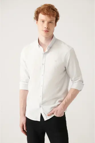 Erkek Gri Keten Dokulu Gömlek E002141-Gri - 3