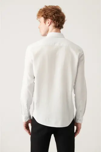 Erkek Gri Keten Dokulu Gömlek E002141-Gri - 4