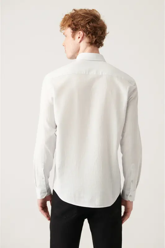 Erkek Gri Keten Dokulu Gömlek E002141-Gri - 4