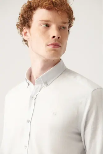 Erkek Gri Keten Dokulu Gömlek E002141-Gri - AVVA (1)