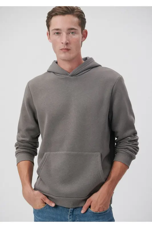 Erkek Gri M0610937-70096 Kapüşonlu Sweatshirt-Gri - MAVI
