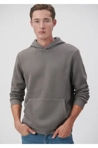 Erkek Gri M0610937-70096 Kapüşonlu Sweatshirt-Gri - 1