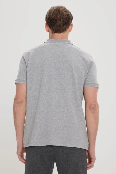 Erkek Gri Melanj %100 Pamuk Kıvrılmaz Pike Polo Yaka Slim Fit Dar Kesim Tişört-Gri - 5