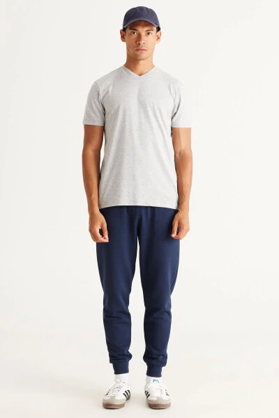 Erkek Gri Melanj-Gri Melanj 2'li Paket Slim Fit Dar Kesim Pamuklu Basic Tişört-GRI MELANJ - 5