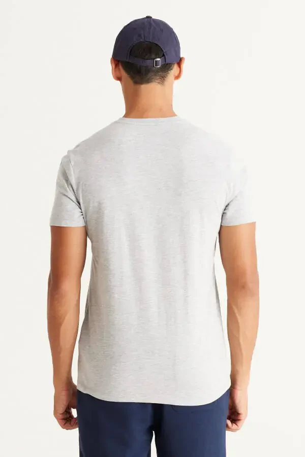 Erkek Gri Melanj-Gri Melanj 2'li Paket Slim Fit Dar Kesim Pamuklu Basic Tişört-GRI MELANJ - 7