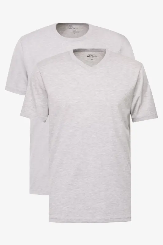 Erkek Gri Melanj-Gri Melanj 2'li Paket Slim Fit Dar Kesim Pamuklu Basic Tişört - GRI MELANJ-GRI MELANJ - 1