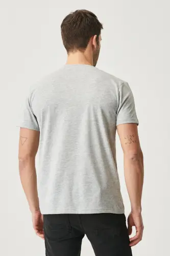 Erkek Gri Melanj-Gri Melanj 2'li Paket Slim Fit Dar Kesim Pamuklu Basic Tişört - GRI MELANJ-GRI MELANJ - 6