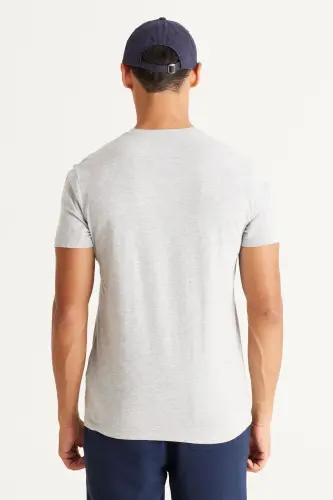 Erkek Gri Melanj-Gri Melanj 2'li Paket Slim Fit Dar Kesim Pamuklu Basic Tişört - GRI MELANJ-GRI MELANJ - 7