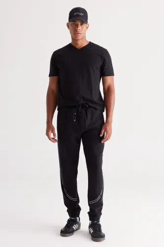 Erkek Gri Melanj-siyah 2'li V Yaka %100 Pamuk Slim Fit Dar Kesim Basic Tişört - GRI MELANJ-SIYAH - 5