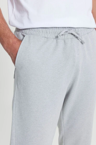 Erkek Gri Melanj Standart Fit Normal Kesim 2 Iplik Cepli Rahat Pamuklu Jogger Eşofman Altı-Gri Melanj - 4