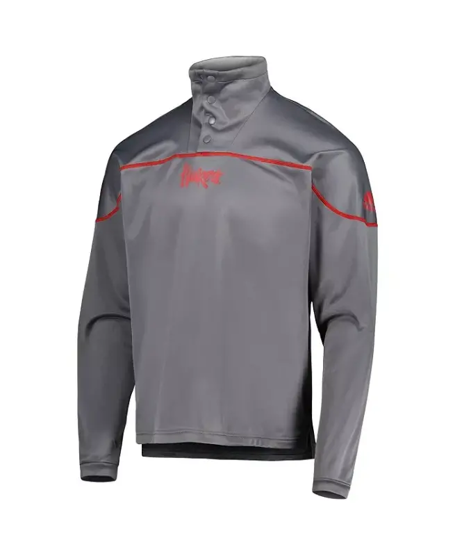Men's Gray Nebraska Huskers AEROREADY Knit Quarter-Snap Jacket - Gray - 2