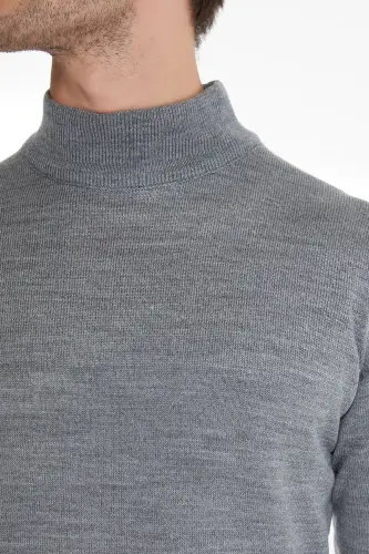 Erkek Gri Regular Fit Yarım Balıkçı Triko Kazak-O. Gri Mel. - 8