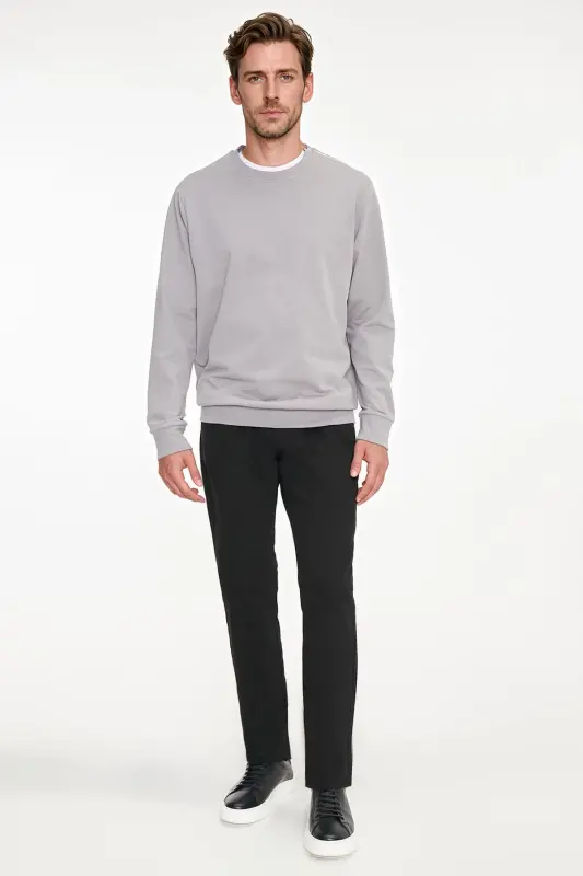 Erkek Gri Pamuklu Standart Fit Normal Kesim 2 İplik Bisiklet Yaka Sweatshirt - Gri - 2