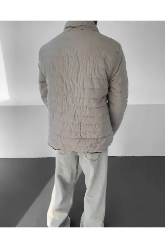 Erkek Gri Regular Su Geçirmez Fermuarlı Iç Cepli Şişme Mont - Gri - 4
