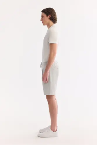 Erkek Gri Beli Lastikli Keten Karışımlı Relaxed Fit Şort B003731 - Gri - 2
