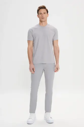 Erkek Gri Slim Fit Dar Kesim Bisiklet Yaka Pamuklu Tişört-Gri - ALTINYILDIZ CLASSICS (1)