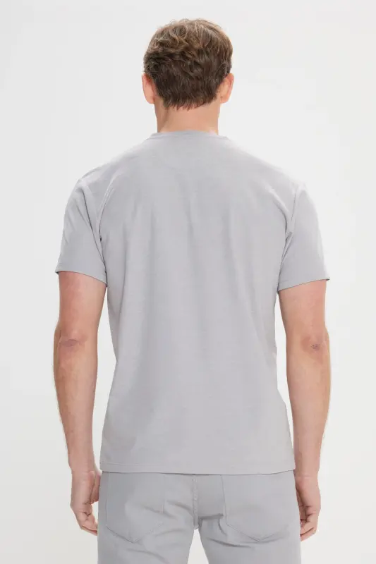 Erkek Gri Slim Fit Dar Kesim Bisiklet Yaka Pamuklu Tişört-Gri - 5