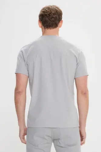 Erkek Gri Slim Fit Dar Kesim Bisiklet Yaka Pamuklu Tişört-Gri - 5
