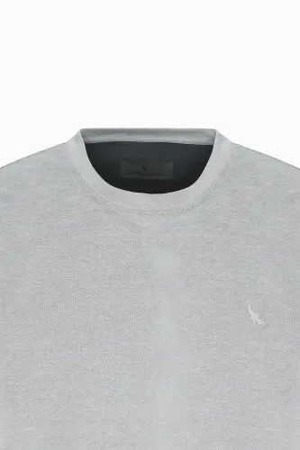 Erkek Gri Slim Fit Dar Kesim Bisiklet Yaka Pamuklu Tişört-Gri - 7